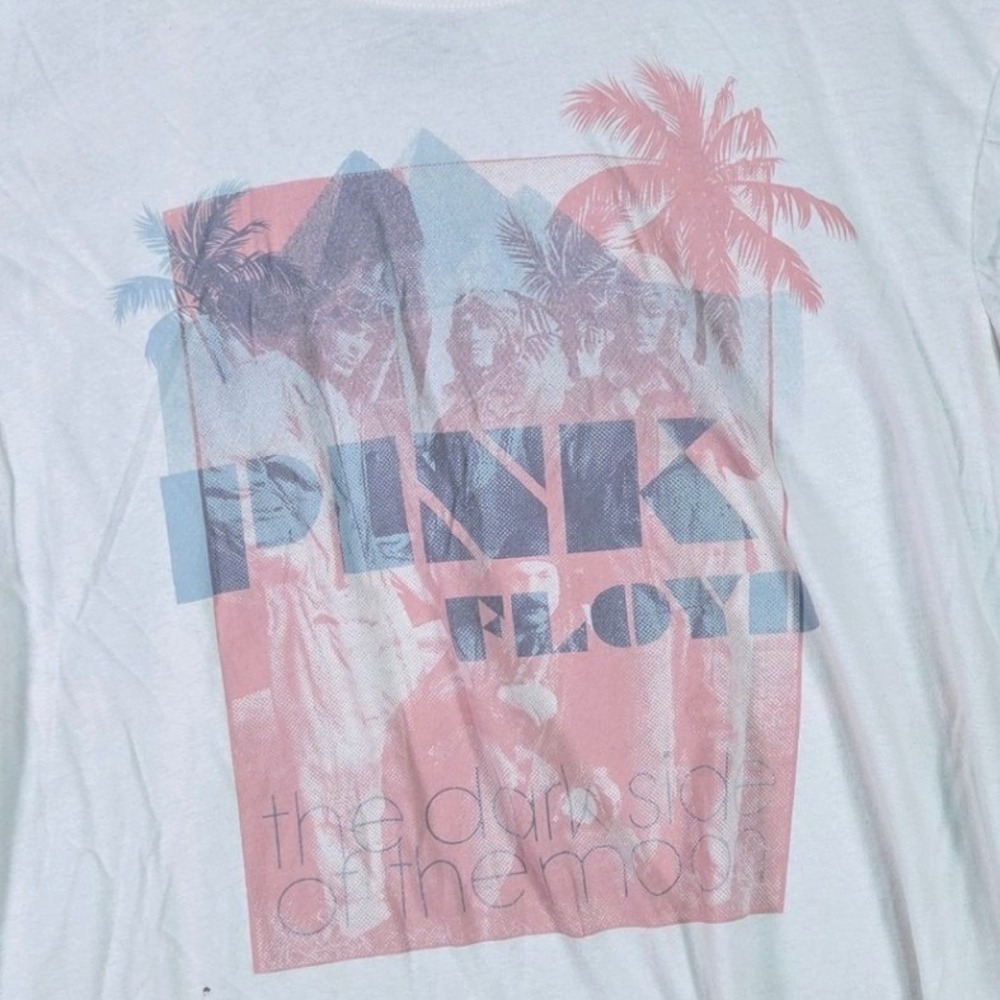 Pink Floyd Graphic Tee Boys L 12-14 White Dark Side of the Moon Palm Trees Band